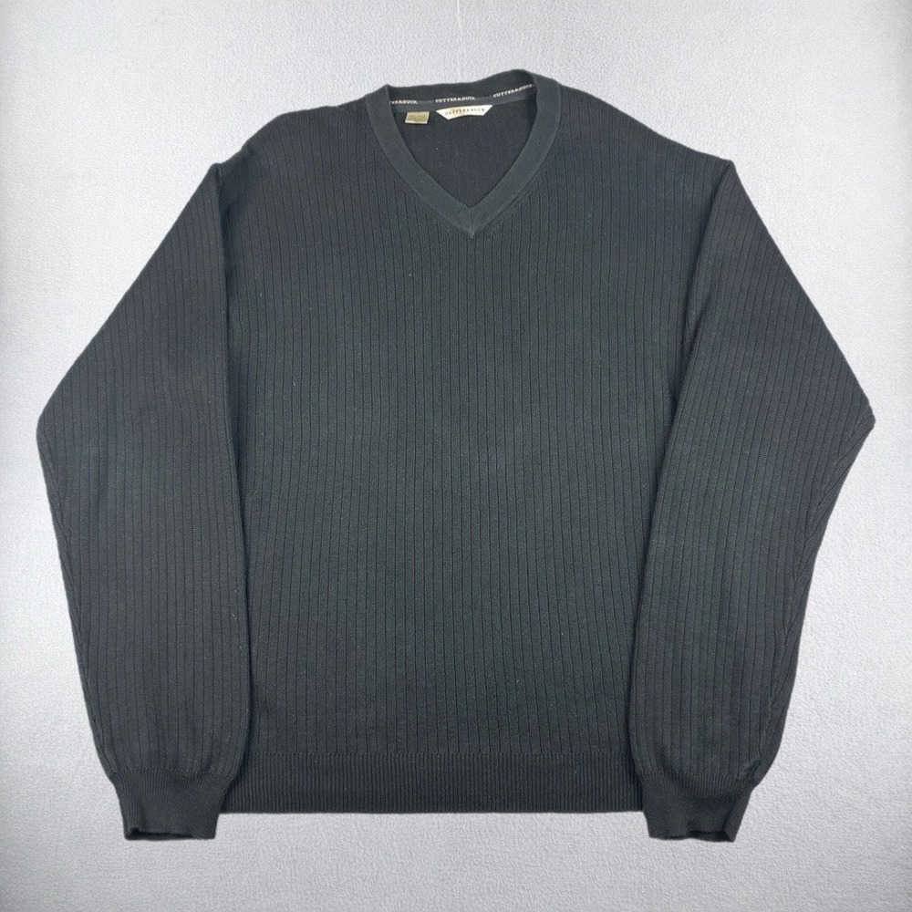 Cutter & Buck Sweater Men's 2XL V Neck Ribbed Sweater Cotton Pullover Golf